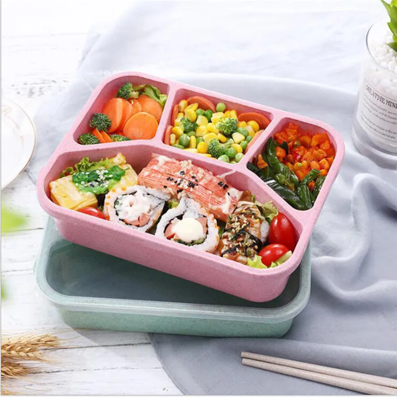 Lunch Box Reusable 4-Compartment Plastic Divided Food Storage Container Boxes Student Kids Tableware @D | Дом и сад