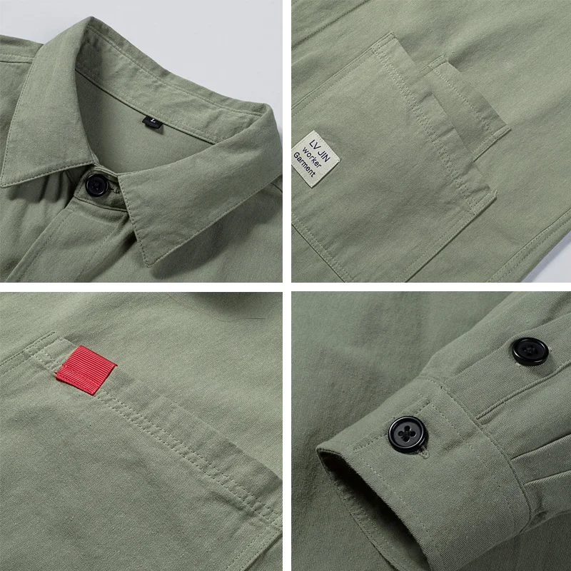 Men Shirt 2020 Long Sleeve Patchwork Loose Tooling Military Sweat Casual Street Cotton Tuxedo Formal Anti-wrinkle Dress Shirts |