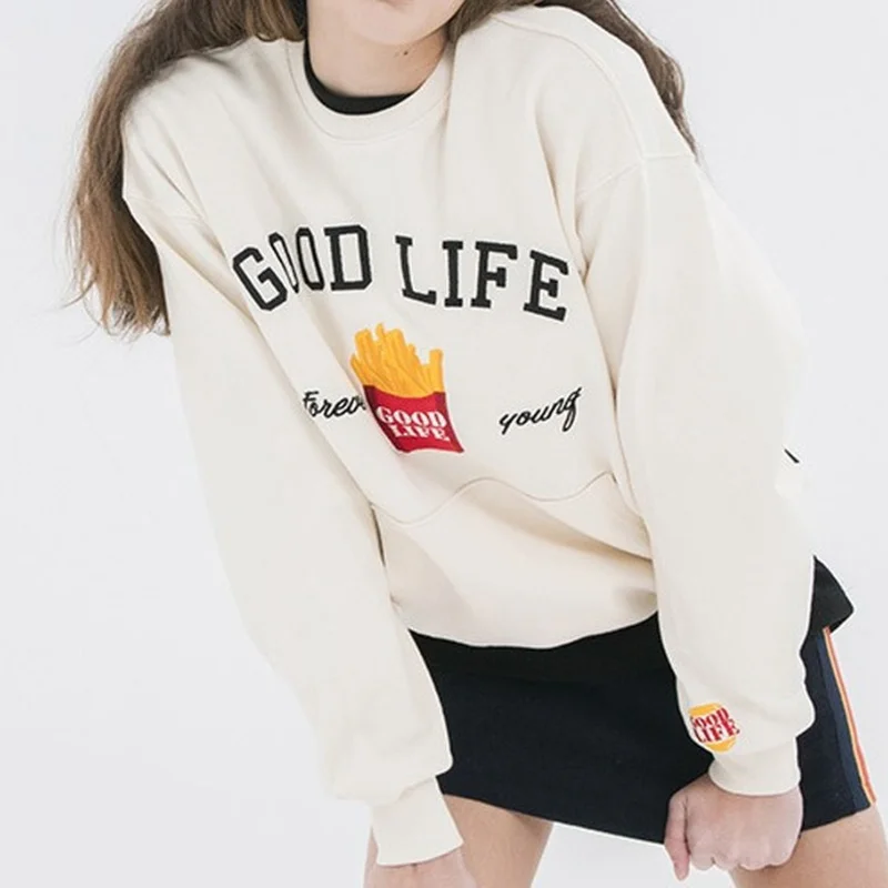 

Korean Fashion Hip Hop Men Women Couple Pullover Fries Letter Embroidery Sweatshirt Streetwear Casual Loose Trend Jumper Autumn