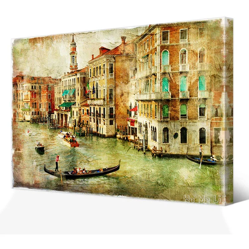 

Venice By Ho Me Lili Wall Art Vintage Italy City Oil Painting Picture Print Home Office Living Decor