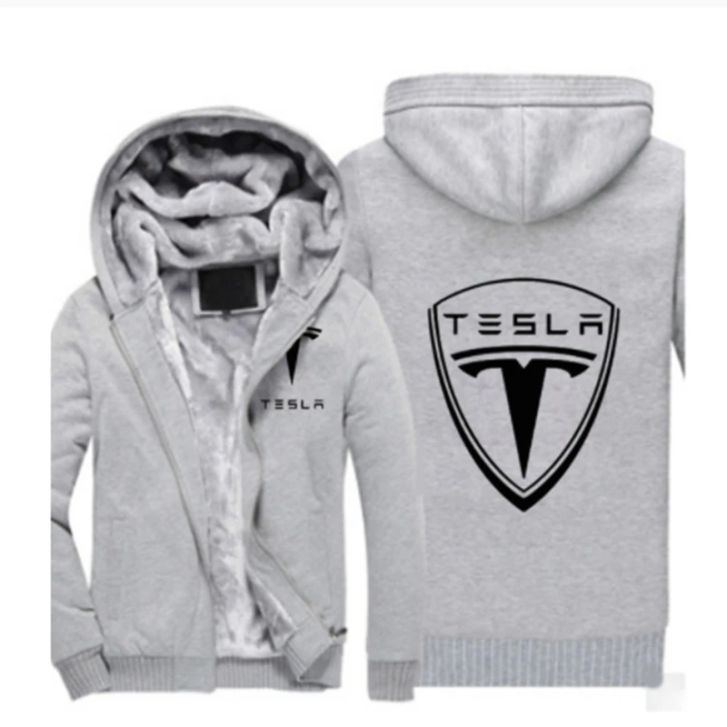 

Winter Tesla Print Car Logo Hoodies Harajuku Zipper Thicken Fleece Jacket Sport College Male Cotton Man's Casual Coat Warm Tops