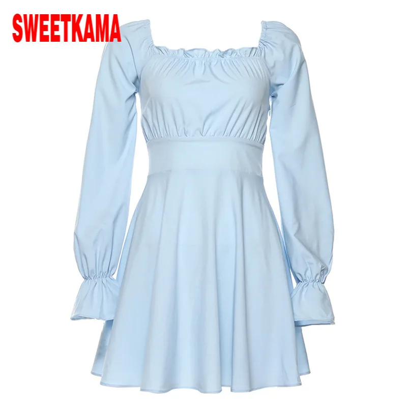 SWEETKAMASpring/осеннее женское платье с длинными рукавами в стиле ретро квадратным