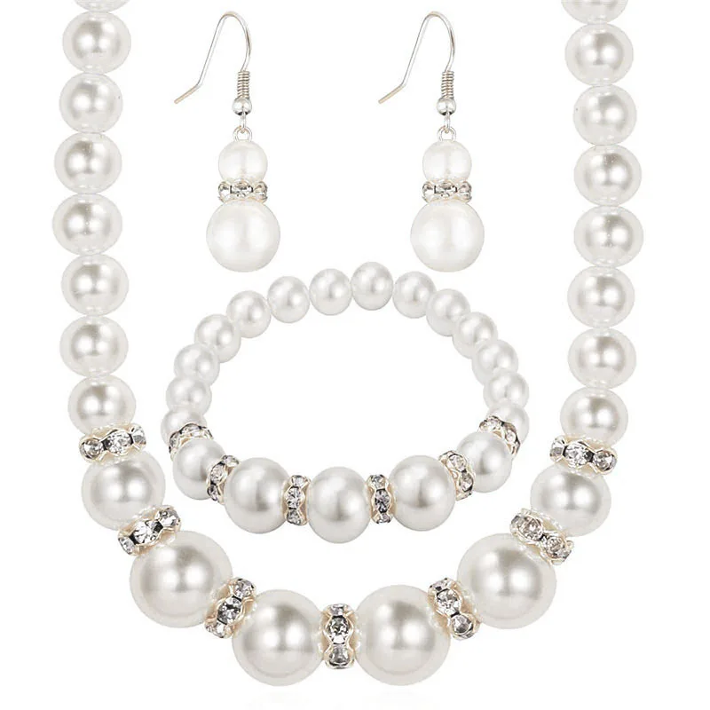 

1 Set 2 Colors Girls Pearl 12Mm Round Wedding Ladies Dating Accessories Necklace Gentle Set Party Decoration