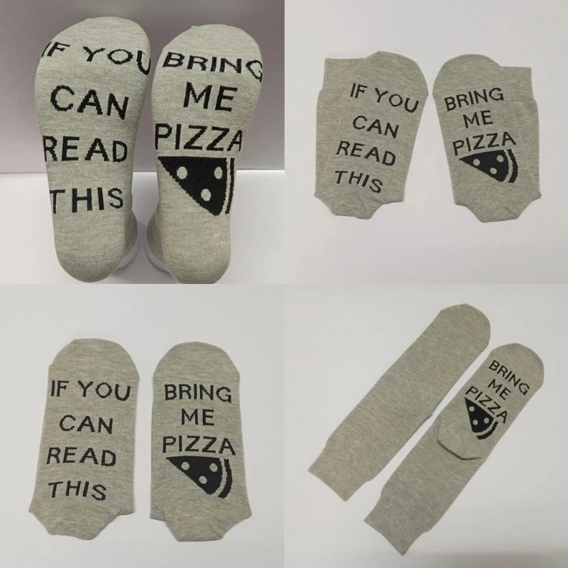 

Unisex Couple Novelty Funny Saying Crew Socks If You Can Read This Bring Me Pizza Letters Print Cotton Mid Tube Hosiery