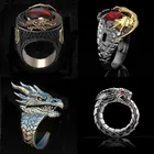 Кольцо FDLK с драконом мужское в стиле хип-хоп, овальное с крупным красным кристаллом черного и золотого цвета, обручальное ювелирное изделие в стиле панк, размеры 6-13