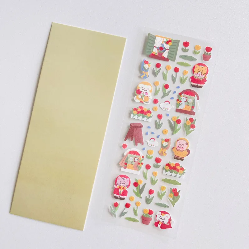 Милые наклейки в Корейском стиле Ins с мультяшным котом лазерные фруктами цветами