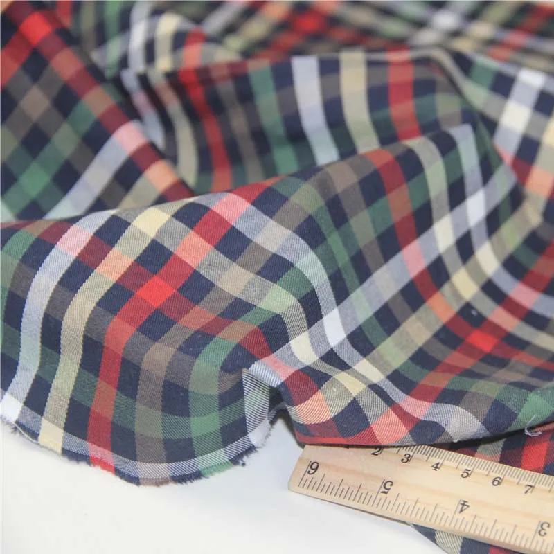 

100% Cotton Yarn Dyed Fine Twill Red Black Green Color Check Fabric Tissue for Summer Dress Blouse Skirt Shirt Craft Quilt Decor