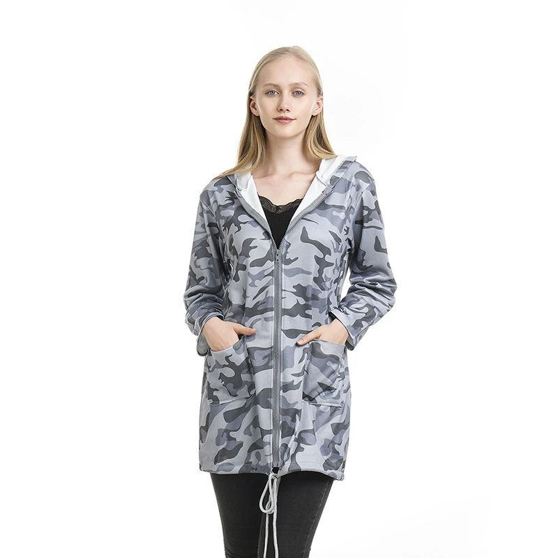 Женское пальто с камуфляжным принтом повседневная куртка капюшоном на осень и