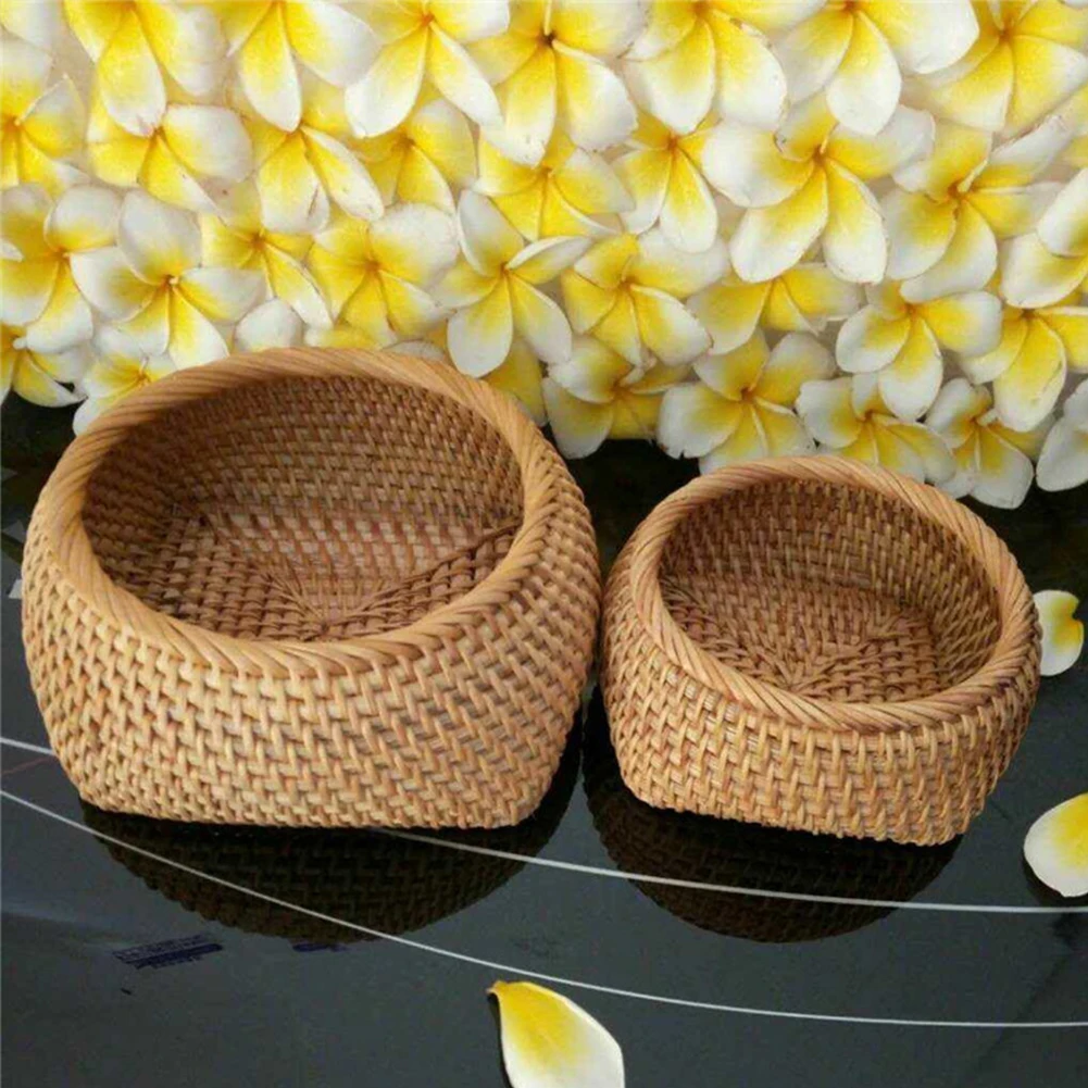 

Classic Rattan Handmade Storage Basket Kitchen Bread Fruit Food Breakfast Box Fruit Vegetables Candy Organizer Home Decoration
