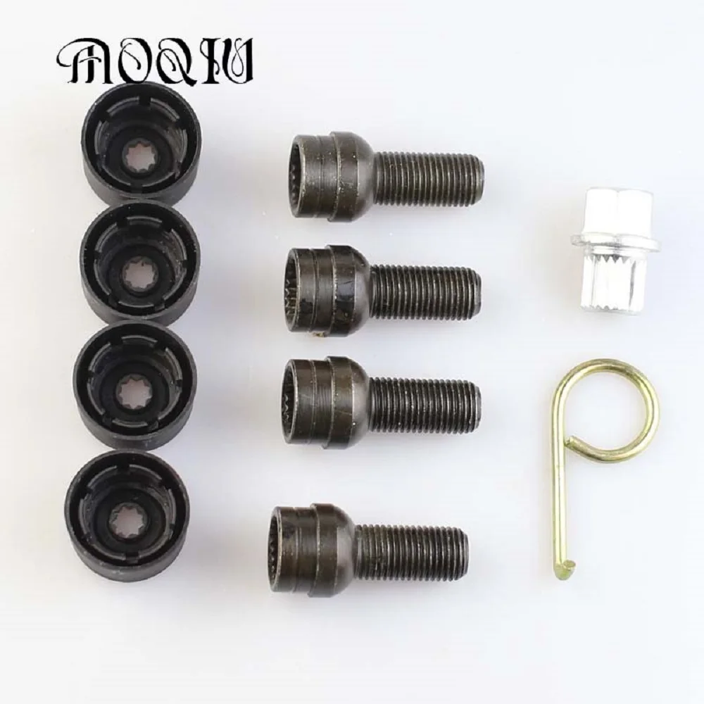 Anti-theft steel wheels m14*1.5mm, wrench, screw, lock nut, set for vw/golf forjetta/beetle/passat/audi black