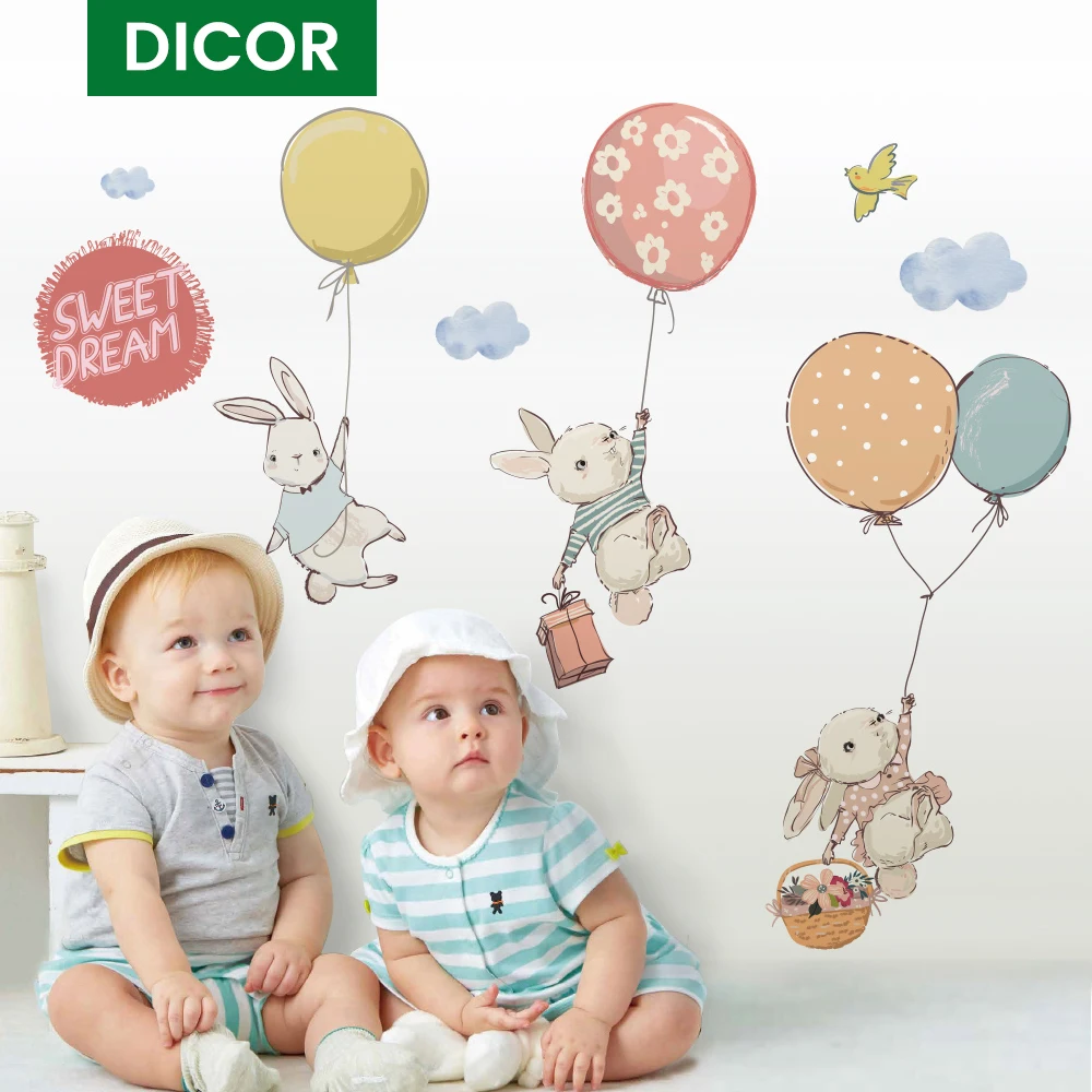Воздушный шар кролик мультфильм наклейки на стену для детской комнаты