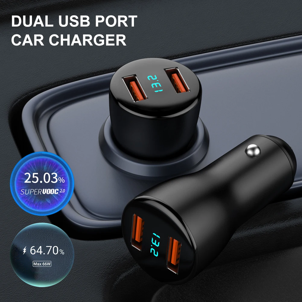 

Автомобильное зарядное устройство USB с двумя портами, 12-24 В, 66 Вт