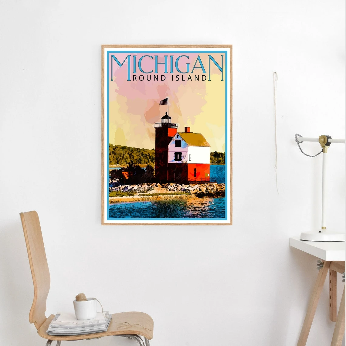 Постер для путешествий из Мичигана винтажный принт Декор маяк настенное