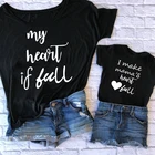 Одежда для мамы и дочки, одинаковые наряды для семьи, футболка с надписью my heart is full I make mama's heart, топы с принтом