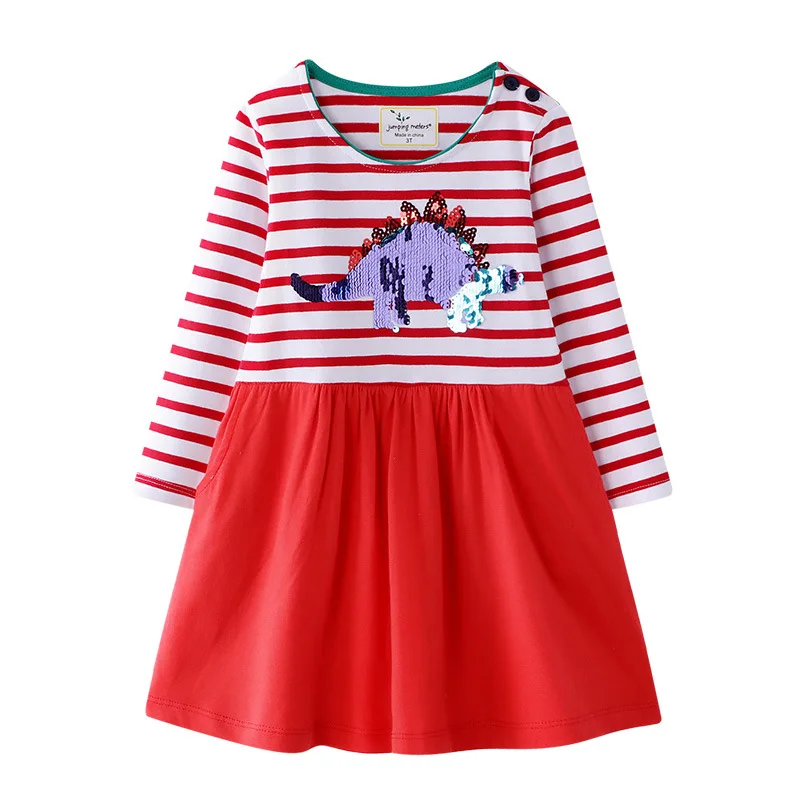 

2020 new girls' dress long sleeve rainbow skirt autumn winter cotton children's princess skirt embroidered beads dress