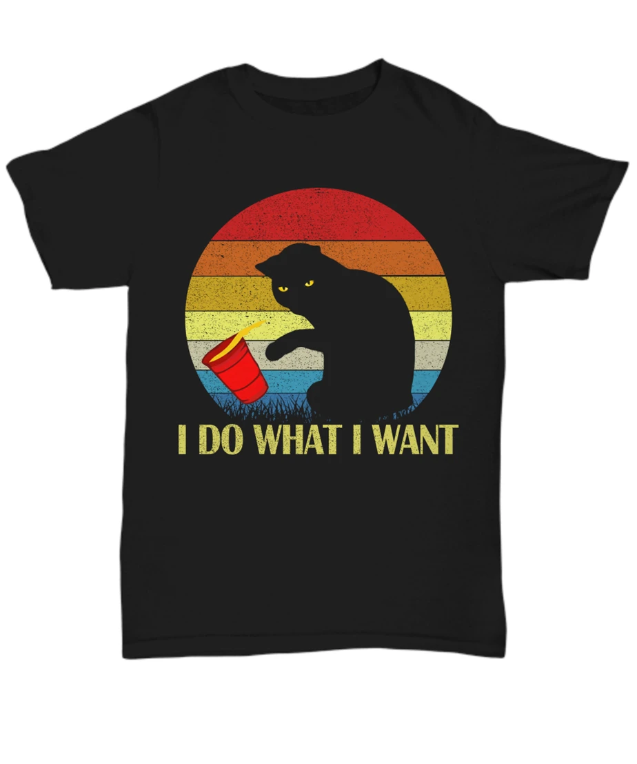 Сделать то что я хочу Черный кот футболка для кота подарок унисекс винтажная