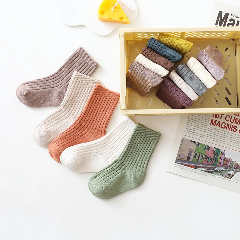Calcetines acanalados de algod&oacute;n para beb&eacute;, medias de Color s&oacute;lido para ni&ntilde;o, ni&ntilde;o y ni&ntilde;a, de invierno, productos baratos, novedad-1