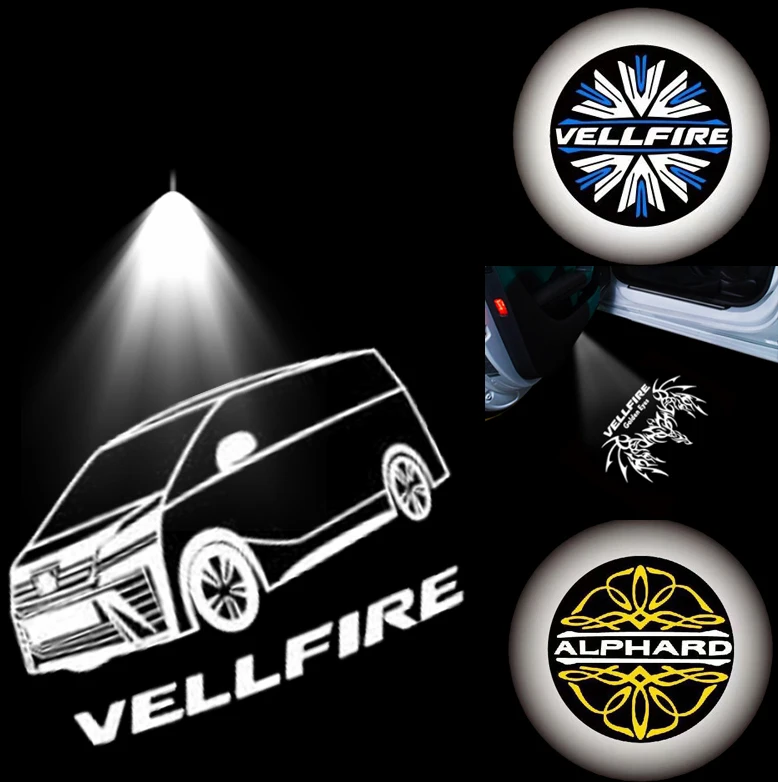 

2 шт., Автомобильный Дверной светильник Vellfire, подсветка для Toyota Alphard Vellfire Toyota лампа-проектор логотипа Toyota, подсветсветильник для Toyota