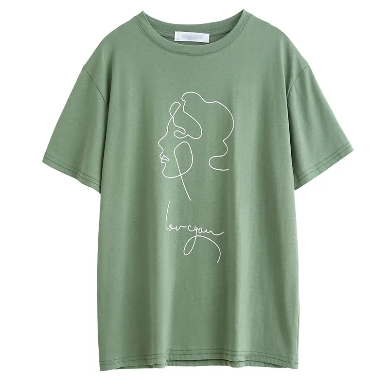 

Limiguyue Chic Abstract Human Face Women T-shirt Summer Cotton Tees Loose Short Sleeve O Neck Tshirt Shirts Ladies Tops K1753