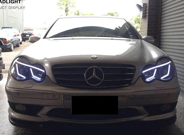 2 шт. автомобильный стиль светодиодный фары для Benz W203 c-класс 00-07 для W203 налобный фонарь светодиодный DRL Объектив двойной луч H7 HID Xenon bi xenon объектив