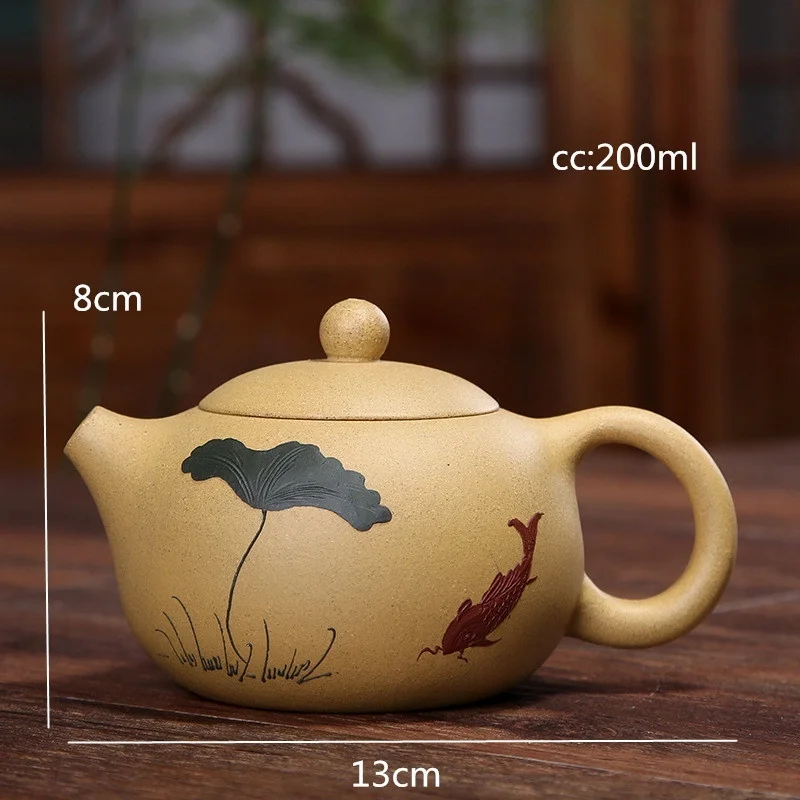 

Yixing Tea Pot Xi Shi Purple Sand Pot Lotus Leaf Fish Mud Painting Yixing Raw Ore Teapot High-End Gift 200Ml