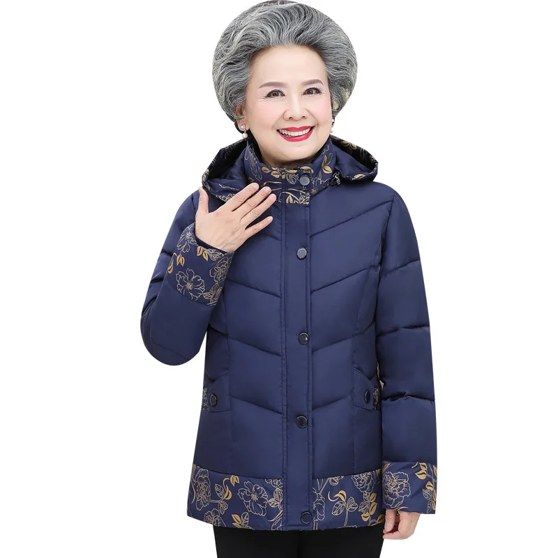 

Хлопковое пальто для пожилых мам 60-70, зимние куртки, новинка 2022, толстые теплые пальто с капюшоном и принтом, куртка для пар, верхняя одежда для бабушки A1021