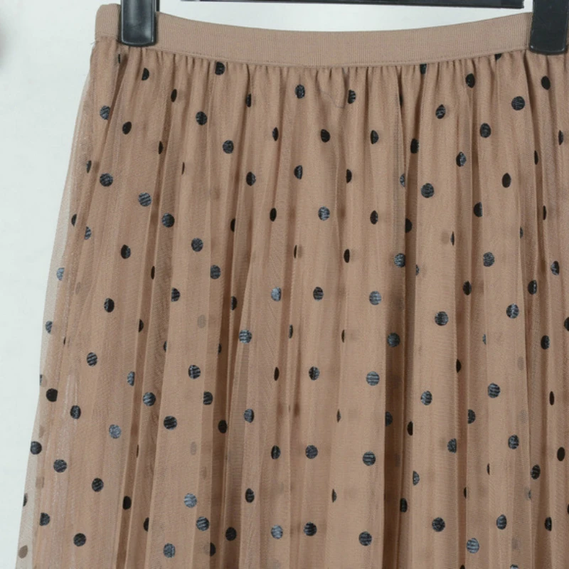 Весенне-Летние Плиссированные Длинные сетчатые юбки в горошек с эластичной