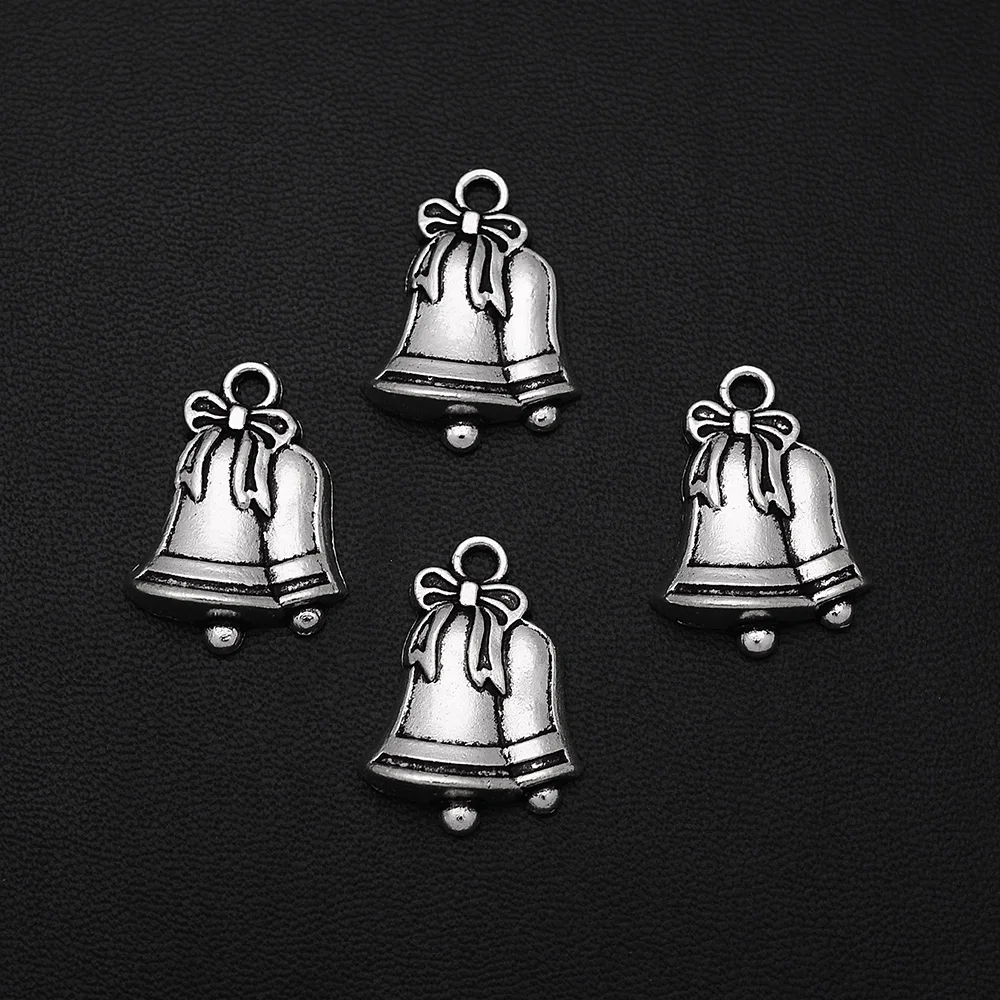 

18pcs/Lot 17x24mm Antique Silver Plated Christmas Bell Charm Alloy Metal Winter Pendants For DIY Jewelry Making Findings Crafts