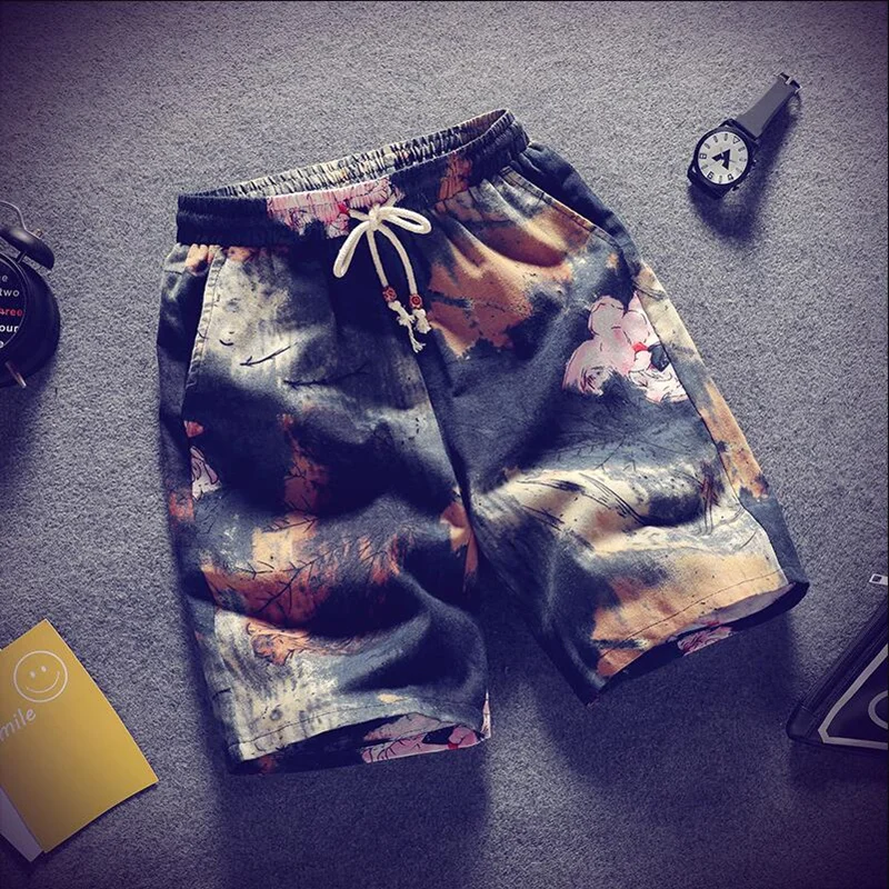 Мужские пляжные шорты с принтом повседневные быстросохнущие на завязках