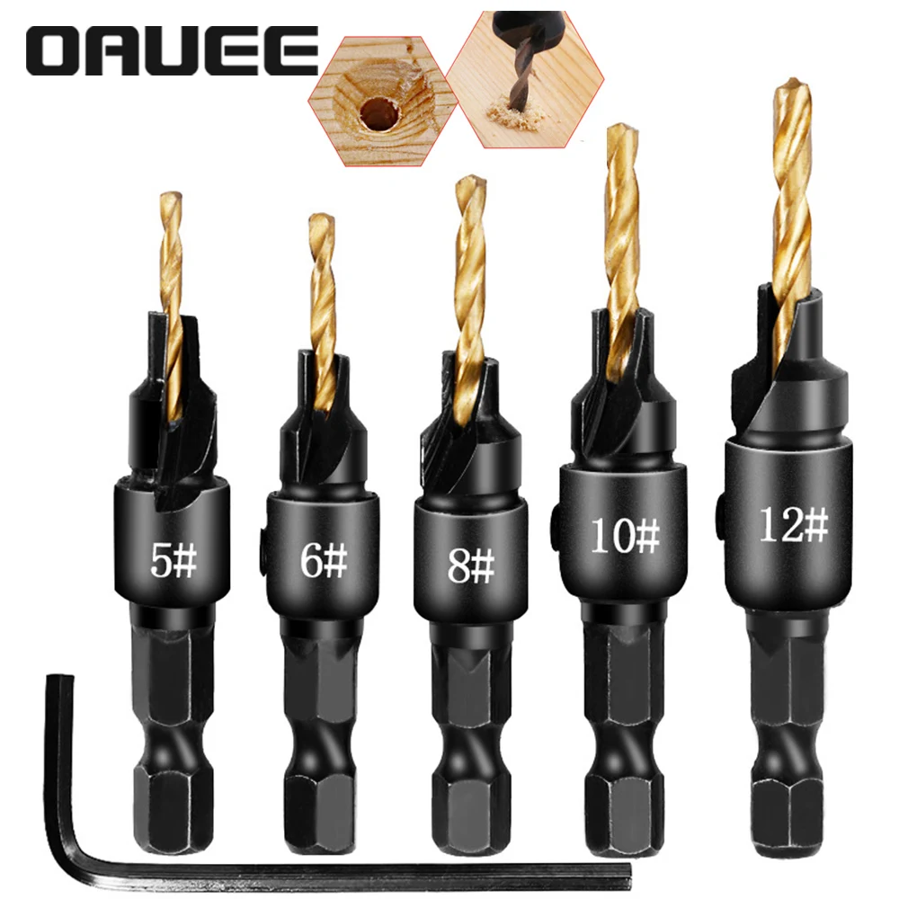 

Набор сверл для зенковки, комплект из 5 насадок для сверления направляющих отверстий для винтов размером #5 #6 #8 #10 #12