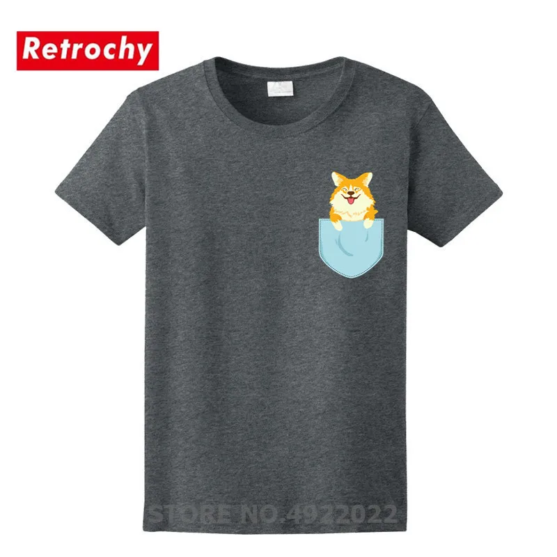 Футболка мужская с принтом улыбающейся Корги в кармане забавная Молодежная