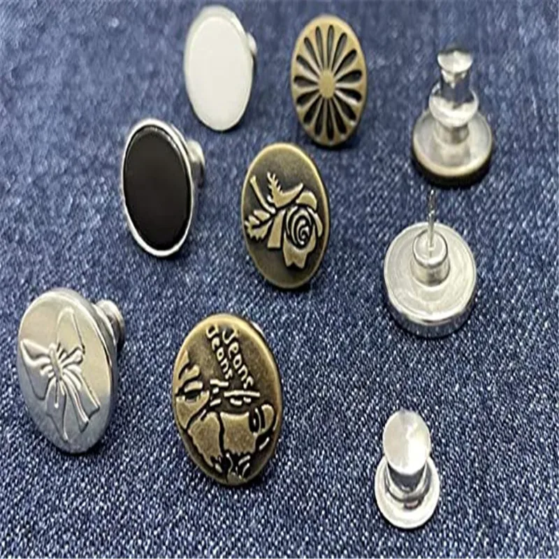

10pcs/pack Jeans Button Pins No Sew Instant Replacement for Men Women Adjustable Nail Free Metal Buttons for Diy Sewing Clothes