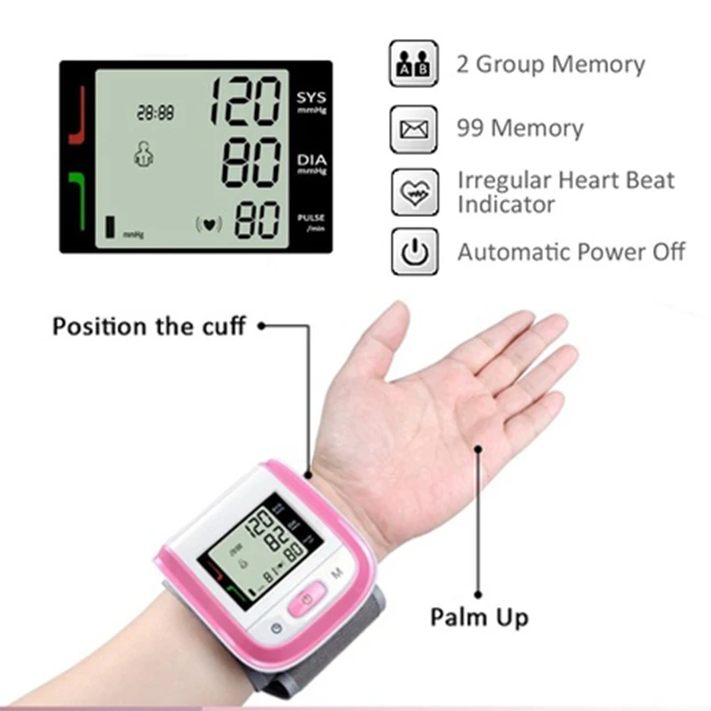 Автоматический цифровой тонометр на запястье измеритель артериального давления