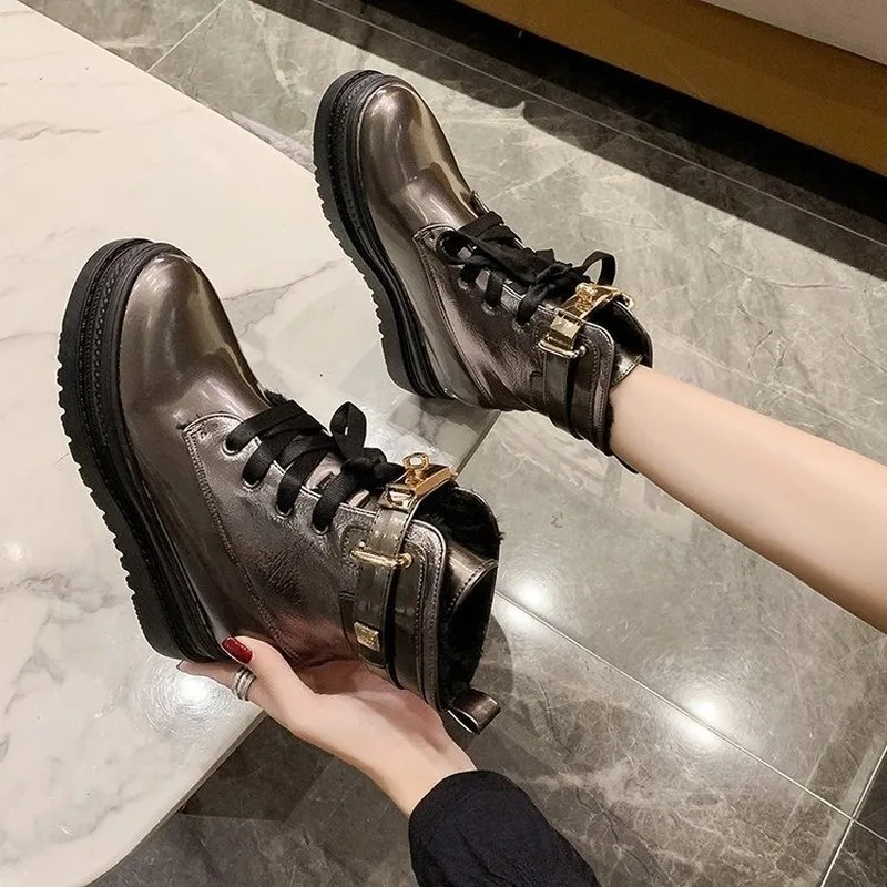 

2020 Autumn and Winter New Women's Boots Thick-soled and Velvet Martin Boots Female British Style Fashion Boots