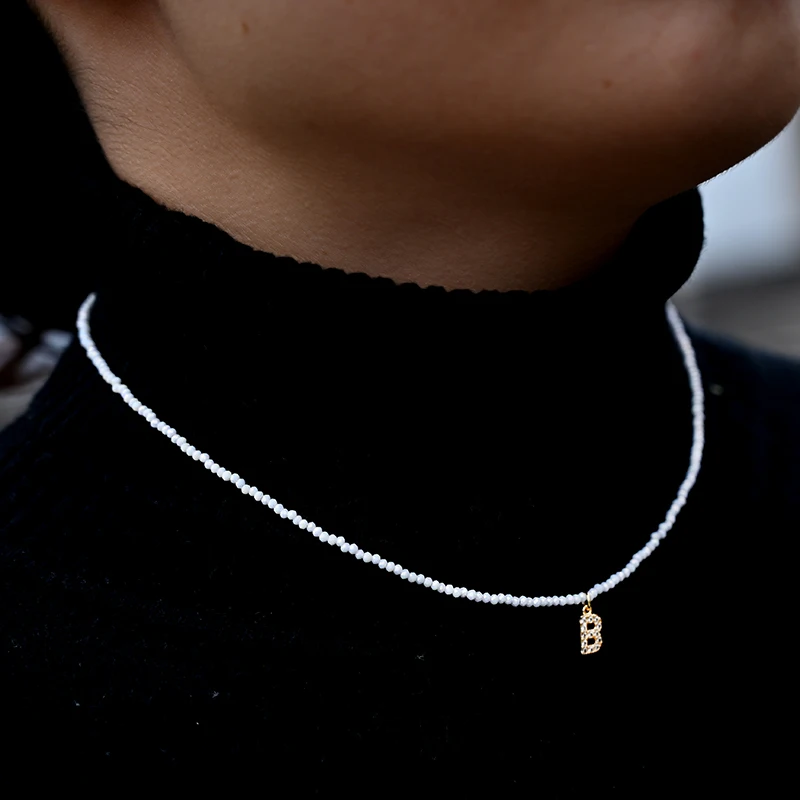 

Crystal Beads Letter Choker for Women Fashion Jewelry Stainless Steel Chain Initial Pendant Necklace Streetwear Collier Femme