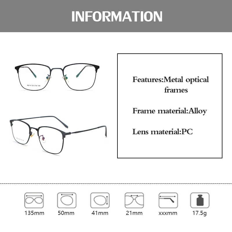 

Eyeglass Frame For Women Men Replaceable Lens No Prescription Optical Glasses Thin Metal Frame Lightweight Fashion Eyewear
