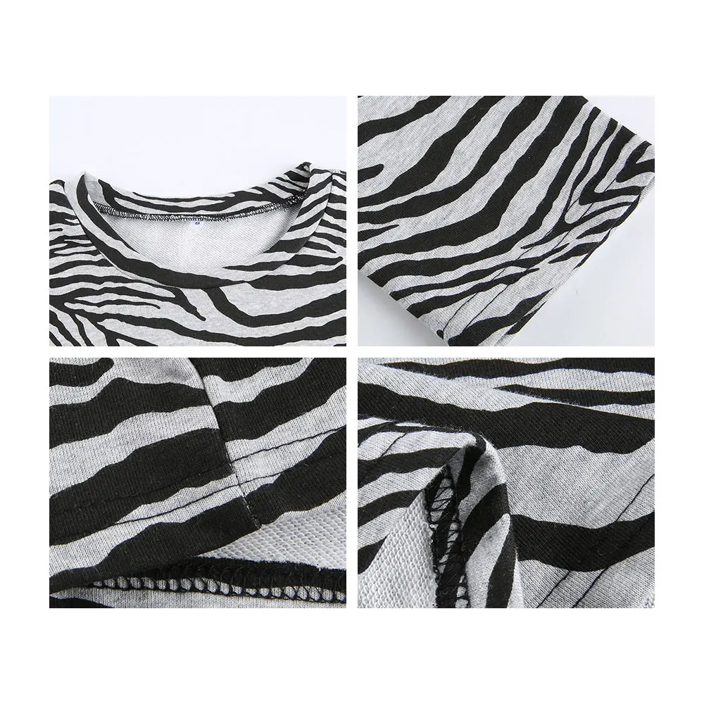 

Fashion Zebra Pattern Round Neck Trend Women Blouses Long Sleeves Short High Street Girls Blouse Female T-shirt Loose Top