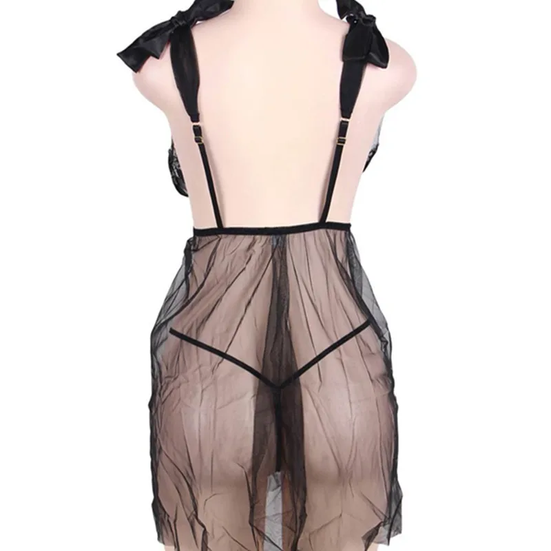 

Ohyeahlover Lace Floral Seductive Lingerie Mesh Spaghetti Straps Babydoll+G-string Transparent Sweet Lingerie Femme Sexy LL8474
