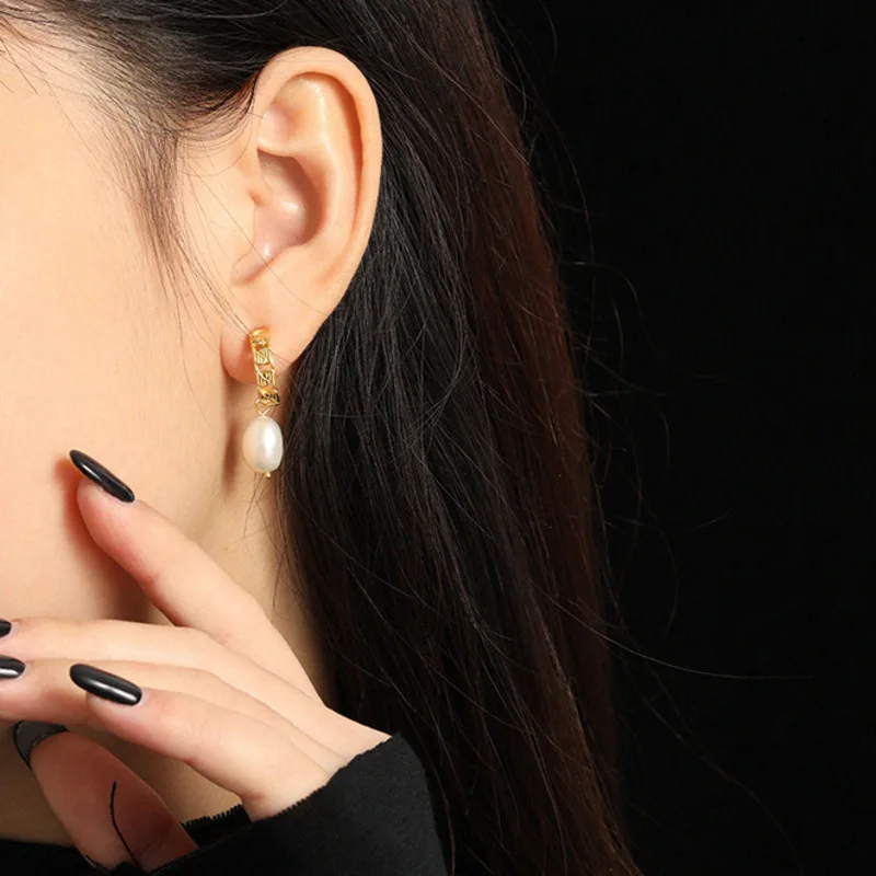 

925 Sterling Silver Freshwater Pearls Drop Earrings Gift Womens Minimalist Geometric Design Fine Personalized Jewelry Of Woman