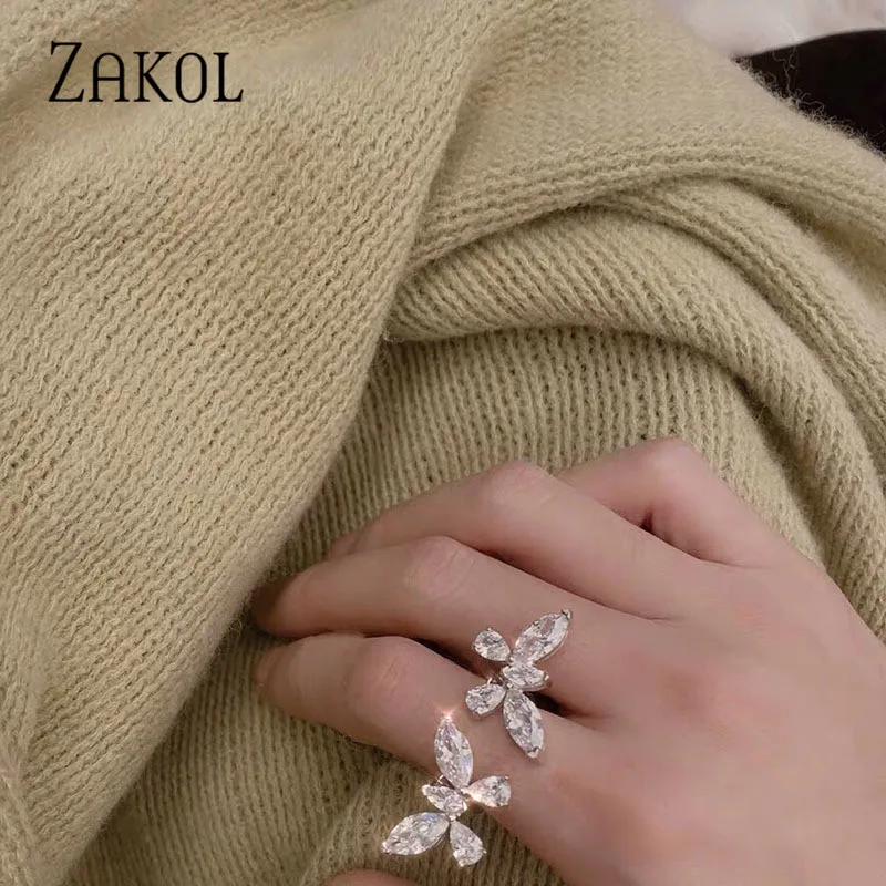 ZAKOL новые трендовые Регулируемые кольца с кубическим цирконием в форме бабочки