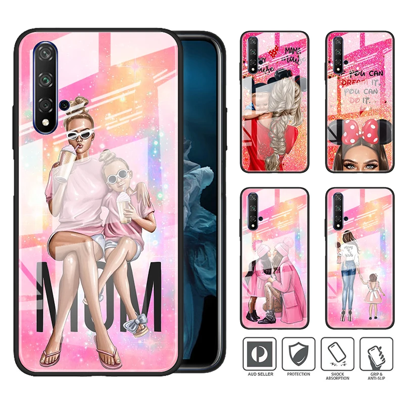 

Tempered Glass Cover Lucky Cute Mom baby For Huawei Honor 30 20 10 9X 8X Lite Pro Plus Shockproof Shell Phone Case Capa