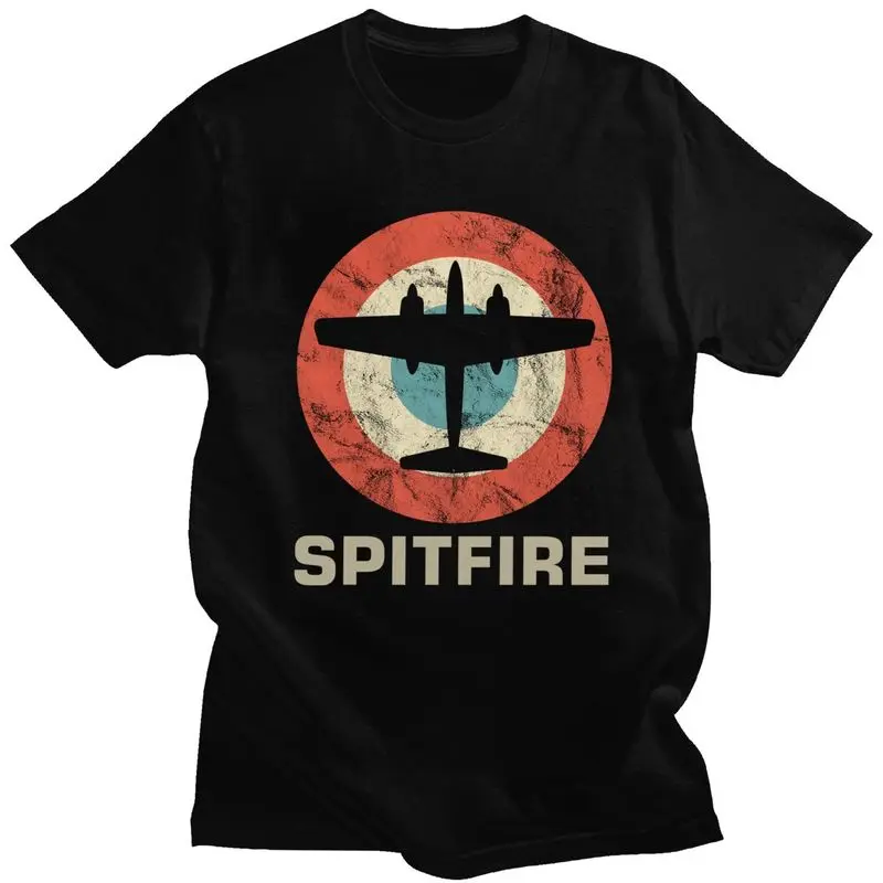 Ретро Spitfire истребитель съемки самолет футболка Для мужчин с короткими рукавами