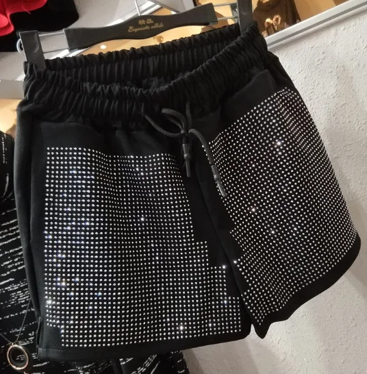 

Женские шорты со стразами, новинка 2022, зимние Широкие штаны свободного кроя с эластичным поясом, 6XL