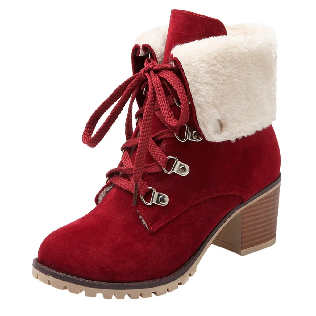 Женские замшевые ботинки с круглым носком Однотонные теплые зимние на