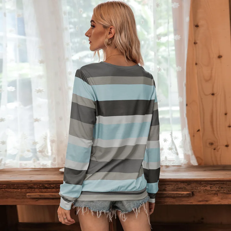

New Summer Hot Selling Autumn Winter Crew Neck Fashion Multicolor Stripe Long Sleeve T-shirt 1595 Graphic Tee