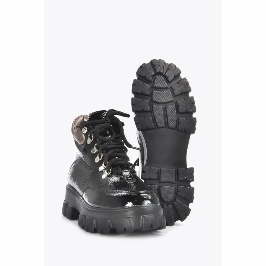 

Women Boots Mink Shoes Women Black Patent Leather Boots Vzn20-018K
