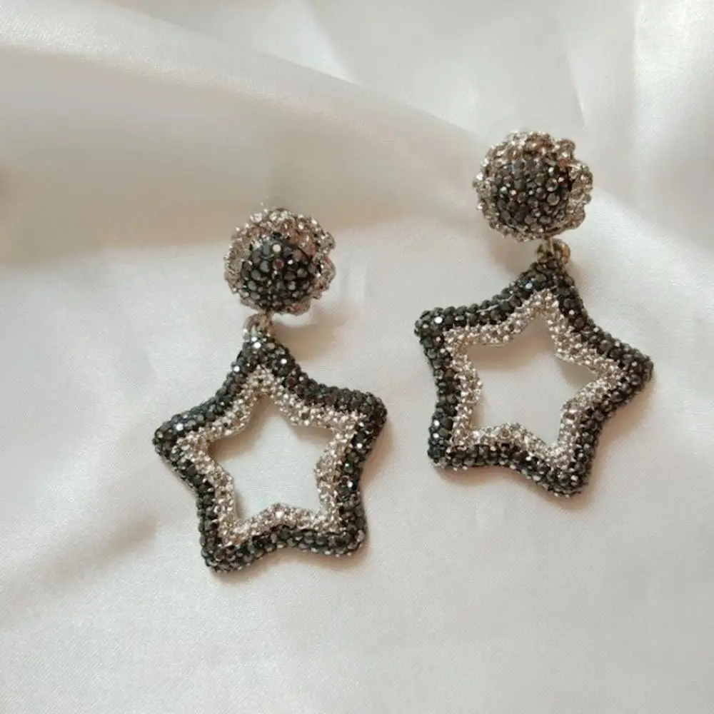 Элегантные золотые серебряные серьги со стразами и звездами Женские уникальные