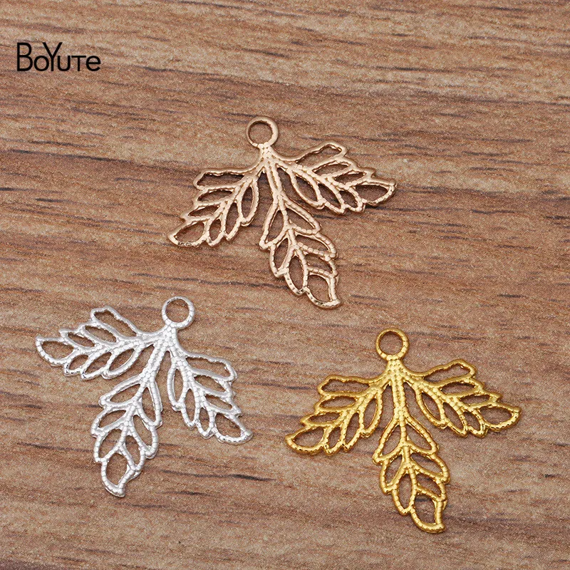

BoYuTe (200 Pieces/Lot) 23*25MM Metal Brass Filigree Leaf Charms Diy Hand Made Jewelry Accessories Wholesale