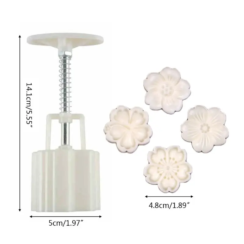 

50g Mooncake Mold 4pcs Hibiscus Cherry Stamps Hand Press Moon Cake Pastry Mould