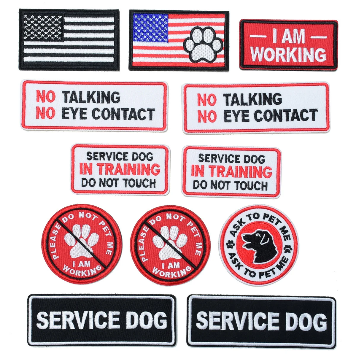 

Warning Embroidery Velcro Patch Service Dogs Bandage Logo Hook Loop Pet Patches Forbidden Slogan Badges Working Label Wholesale